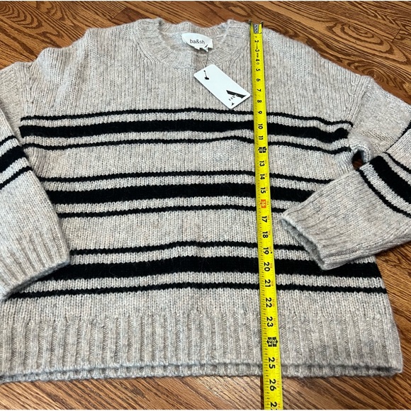 Ba&sh Bosco Striped Wool Mohair Blend Sweater Greige Sz Large Crewneck Pullover - Picture 9 of 16